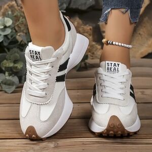 Women's White and Black Sneakers